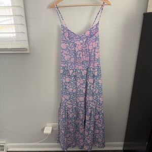 SZ‎ Blockprints Large Tiered Dress Cami Halter Cottage Floral Lightweight Blue